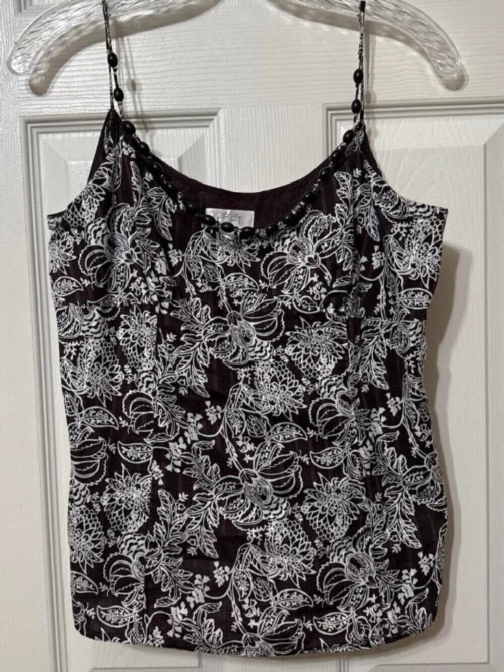 Brown & white floral tank top with beaded straps #floral #summer